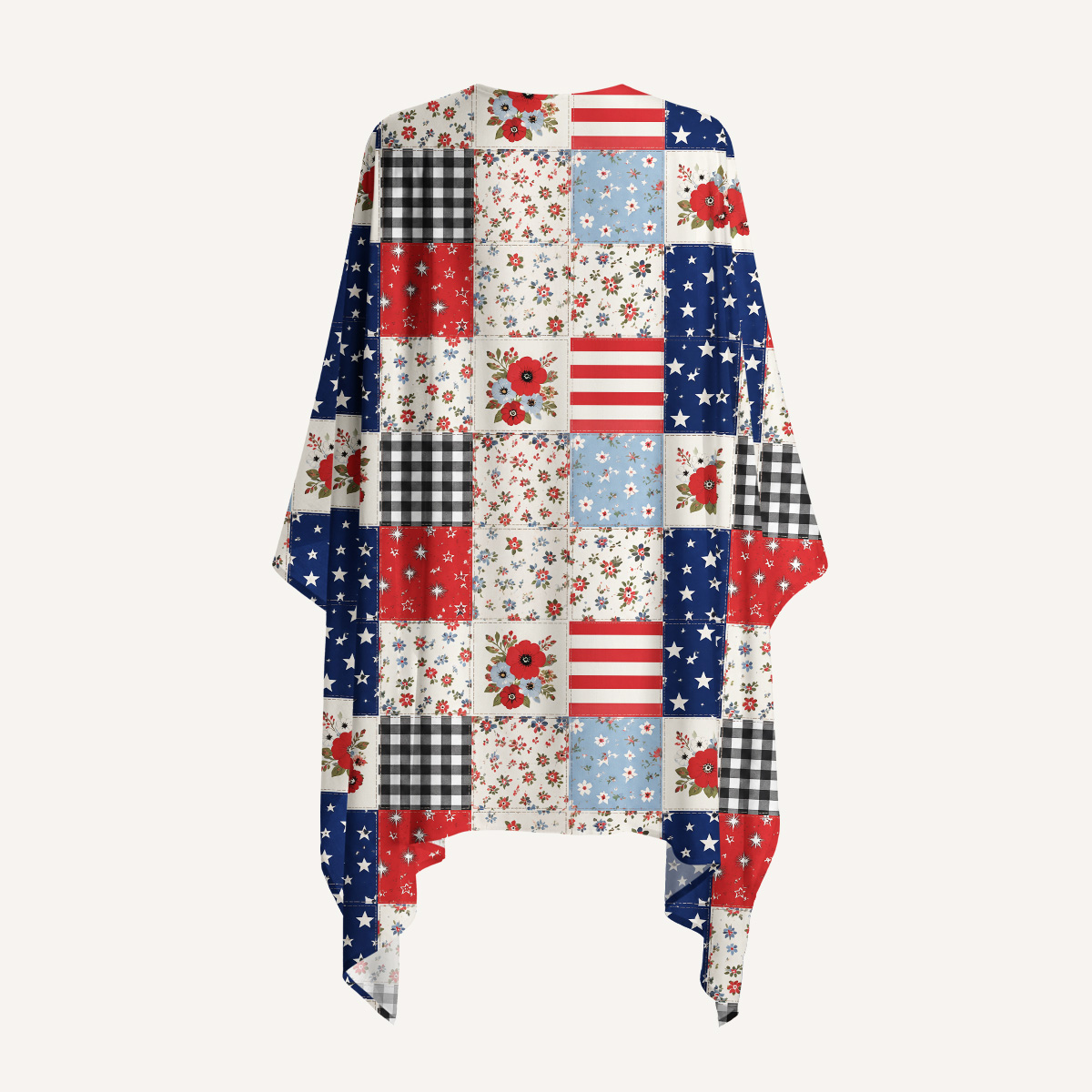 Flower Americana Patchwork Print Kimono Shawl Wrap