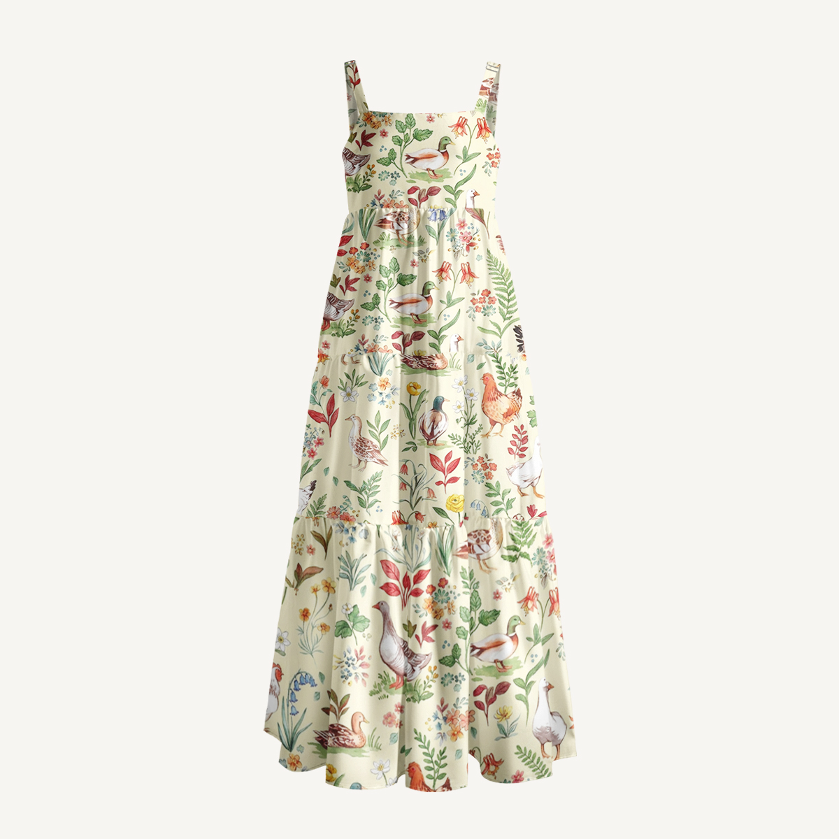 Countryside Garden Critter Print Wide Straps Maxi Dress With Pockets