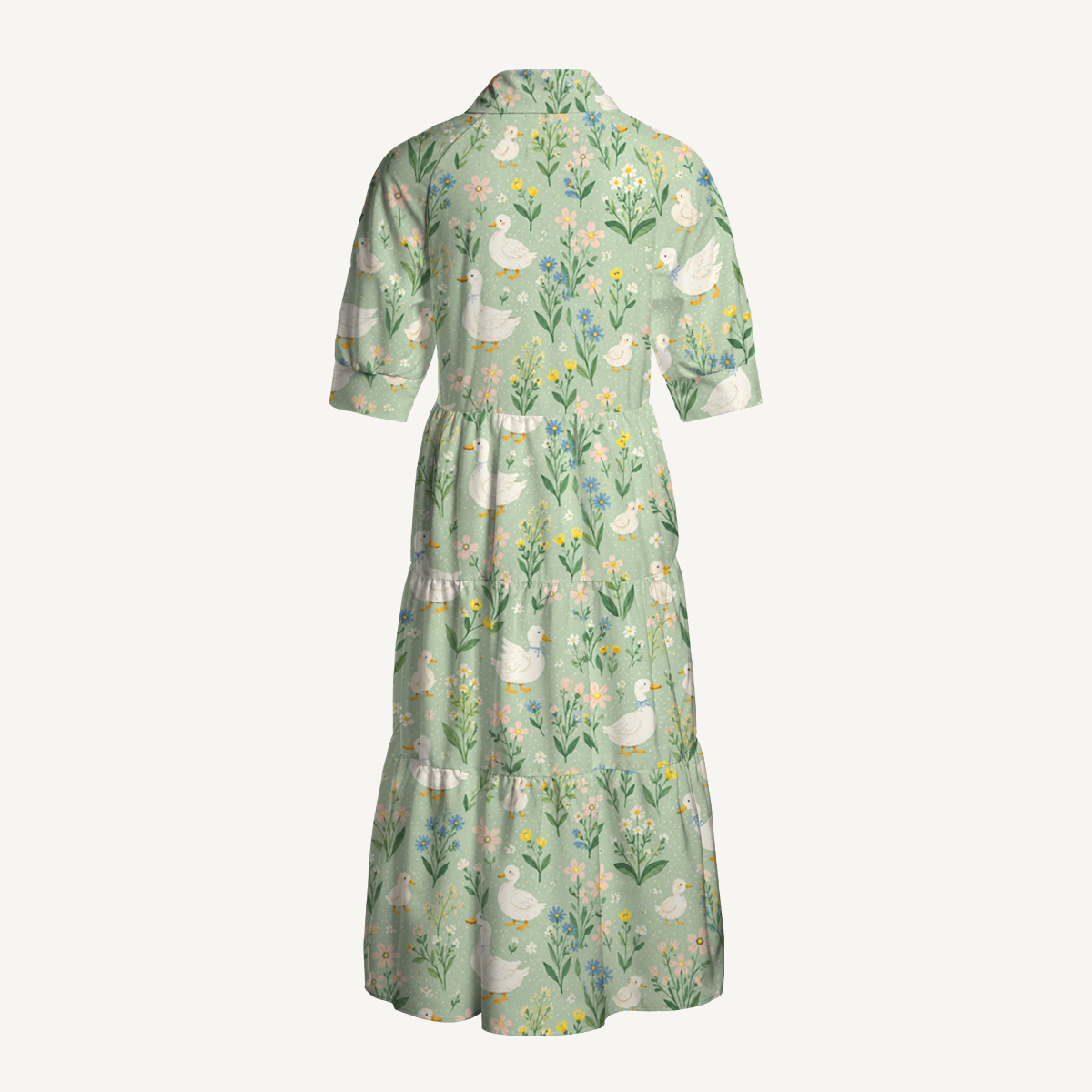 Country Duck & Bloom Print Casual Midi Dress With Pockets