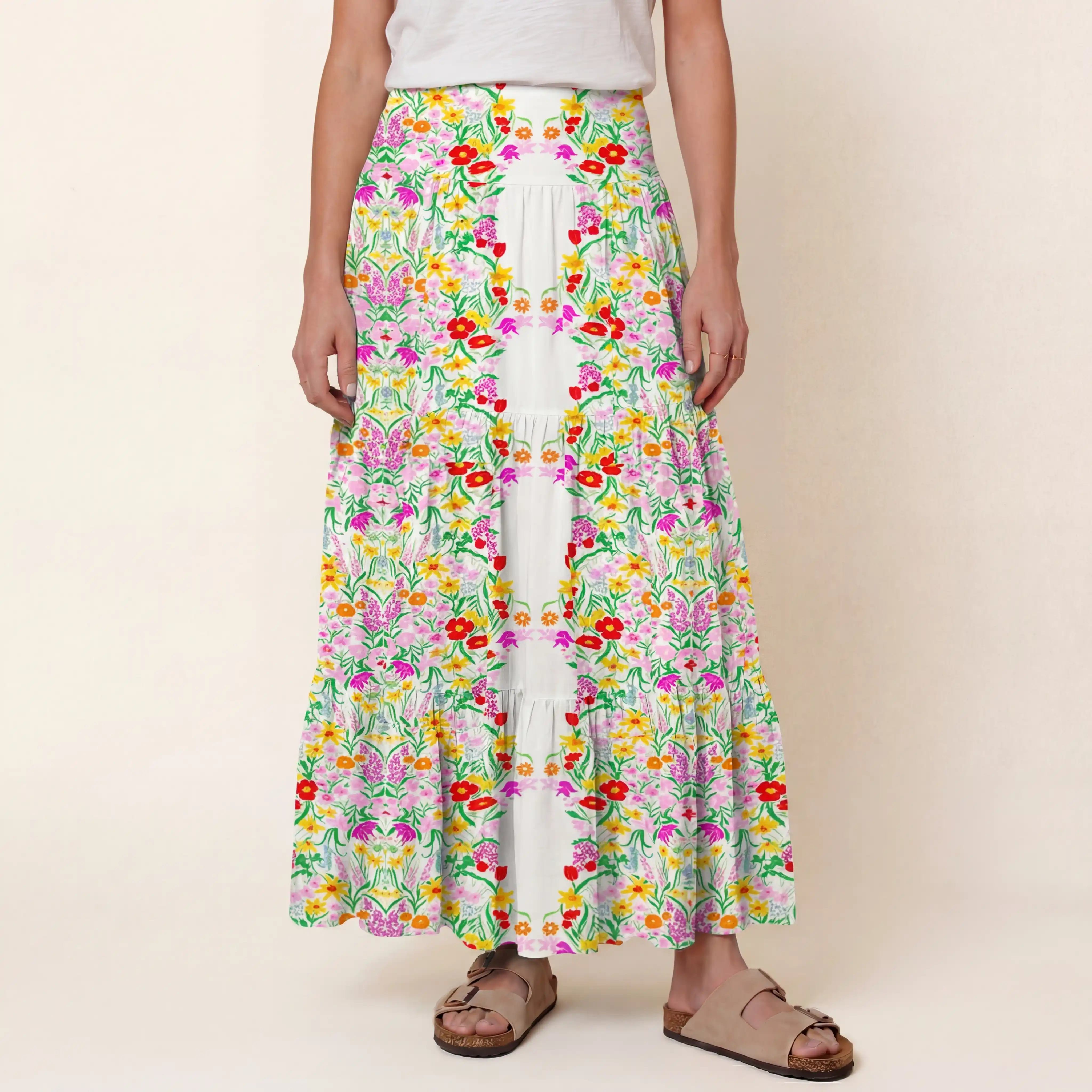 Elegant Garden Print Convertible Maxi Skirt & Strapless Dress