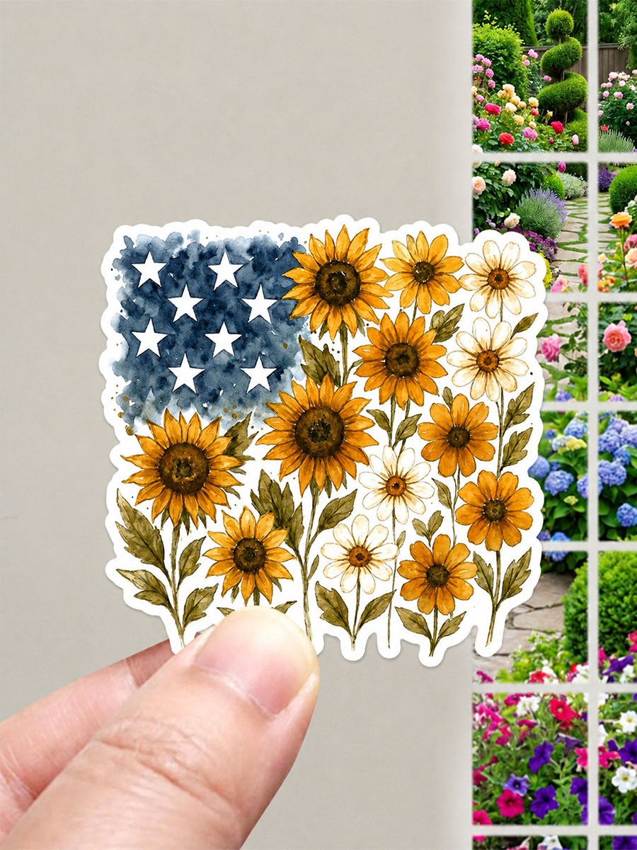 Flower Flag 4th Of July Stickers