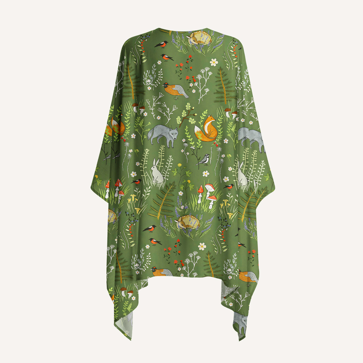 Whimsical Woodland Animals Print Kimono Shawl Wrap