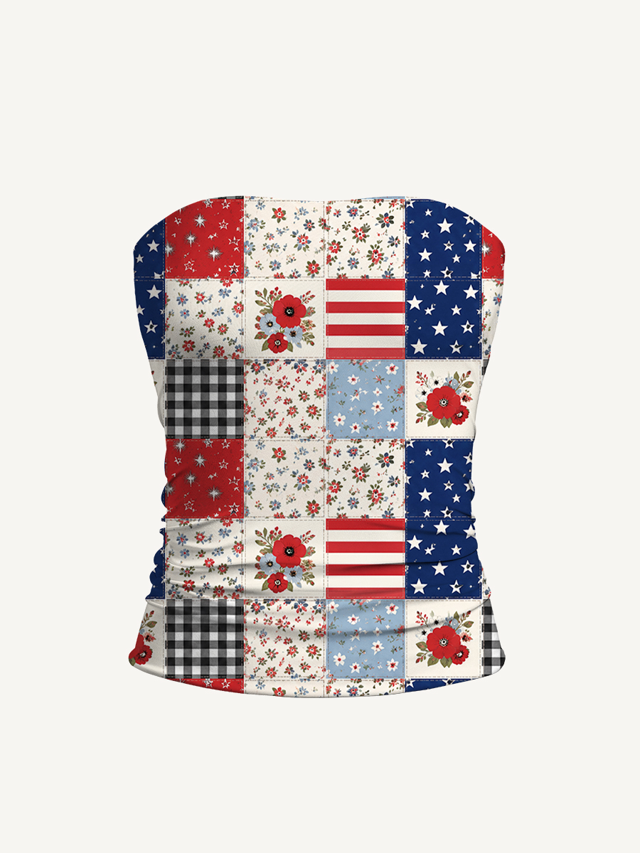 Flower Americana Patchwork Print Boho Bandeau Headband