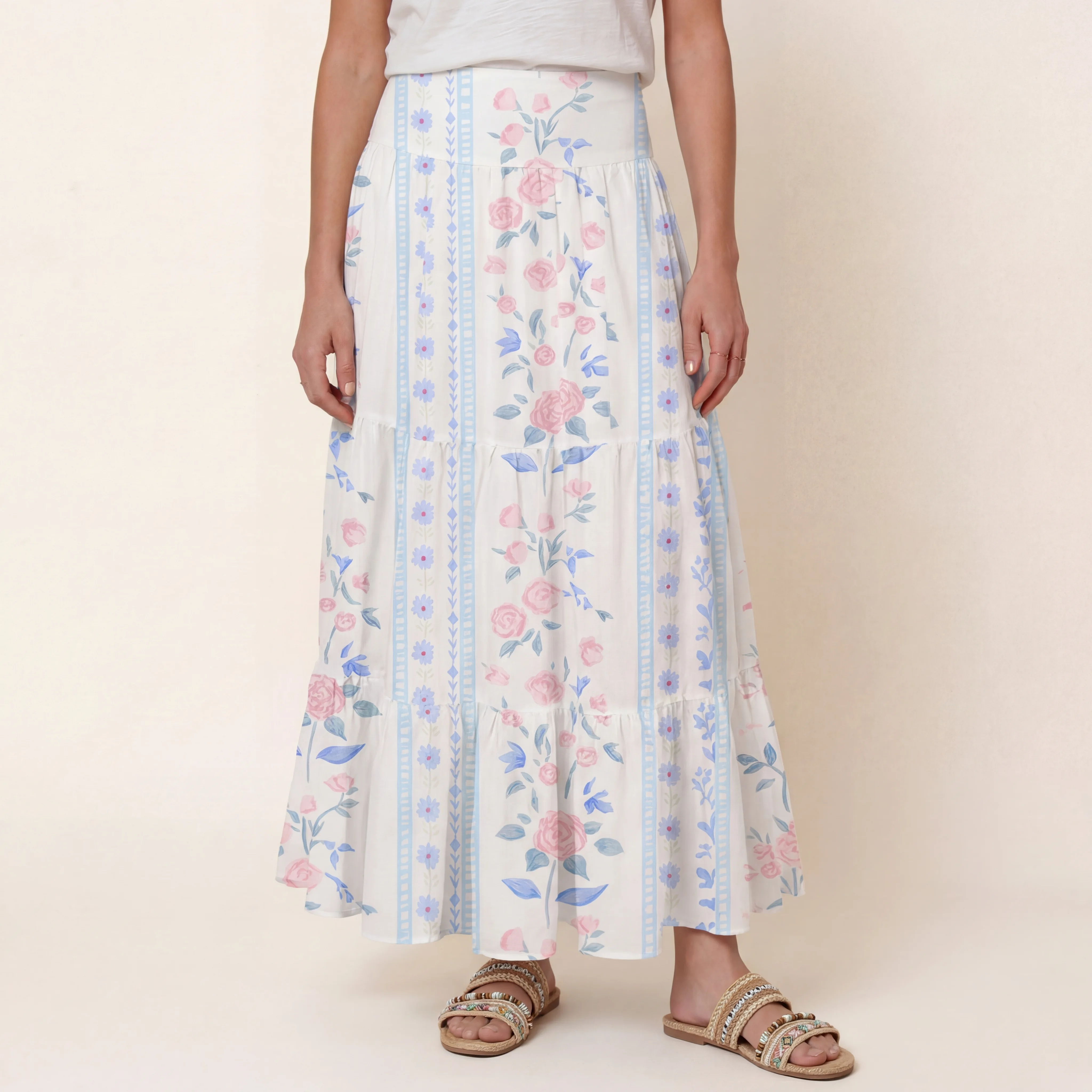 Blue Rose Print Convertible Maxi Skirt & Strapless Dress