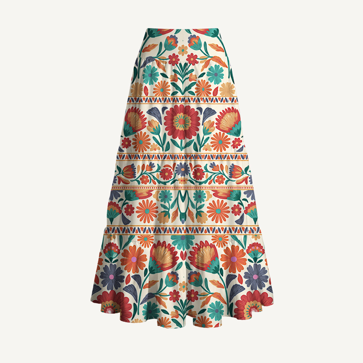 Bohemian Folk Floral Stripe Print Convertible Maxi Skirt & Strapless Dress