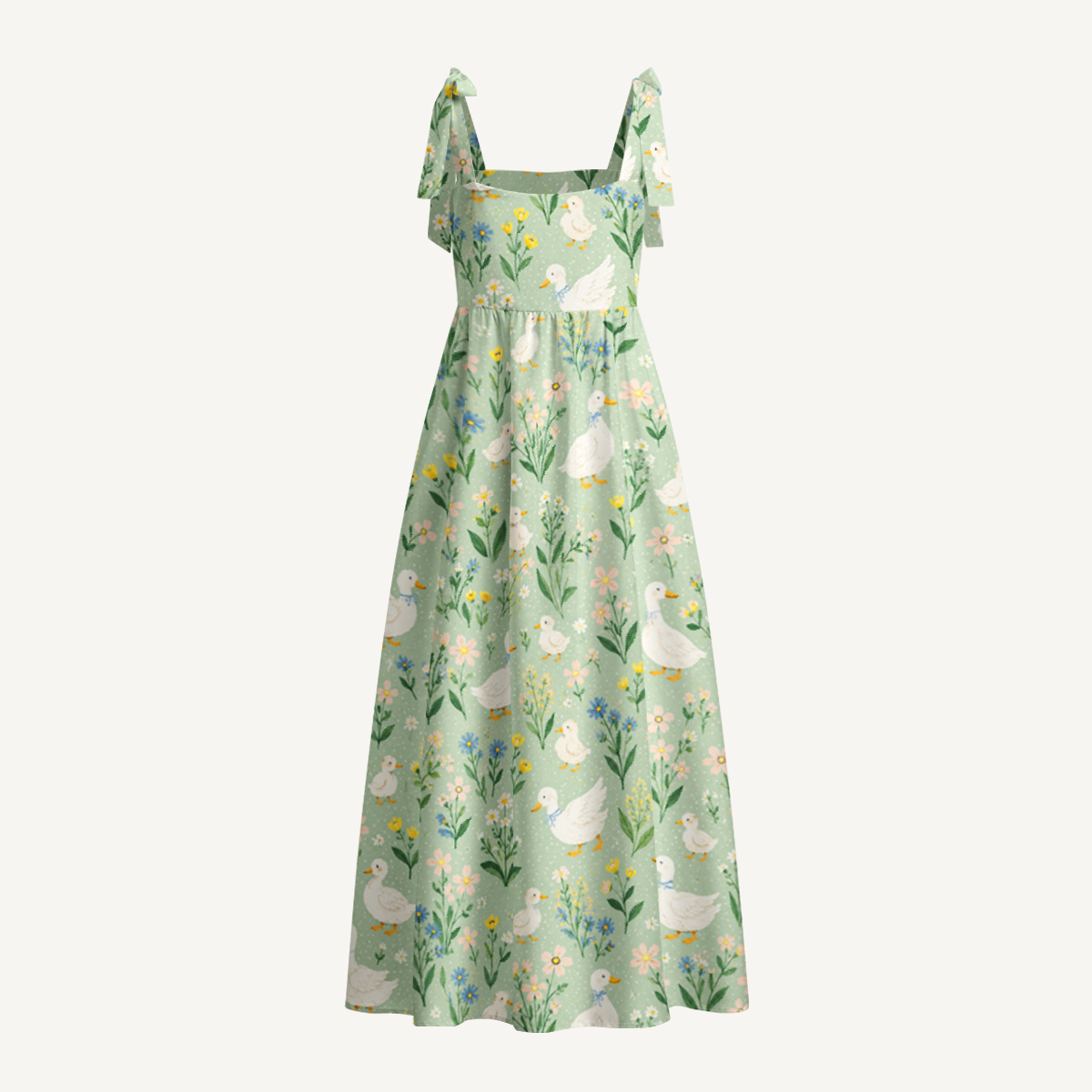 Country Duck & Bloom Print Bow Strap Maxi Dress