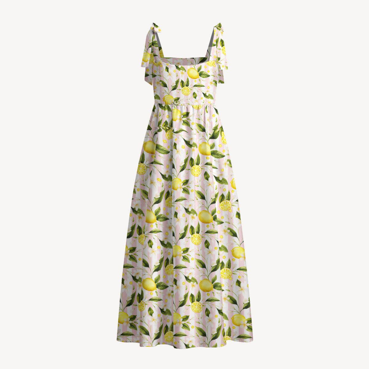 Lemon Grove Sunshine Print Bow Strap Maxi Dress