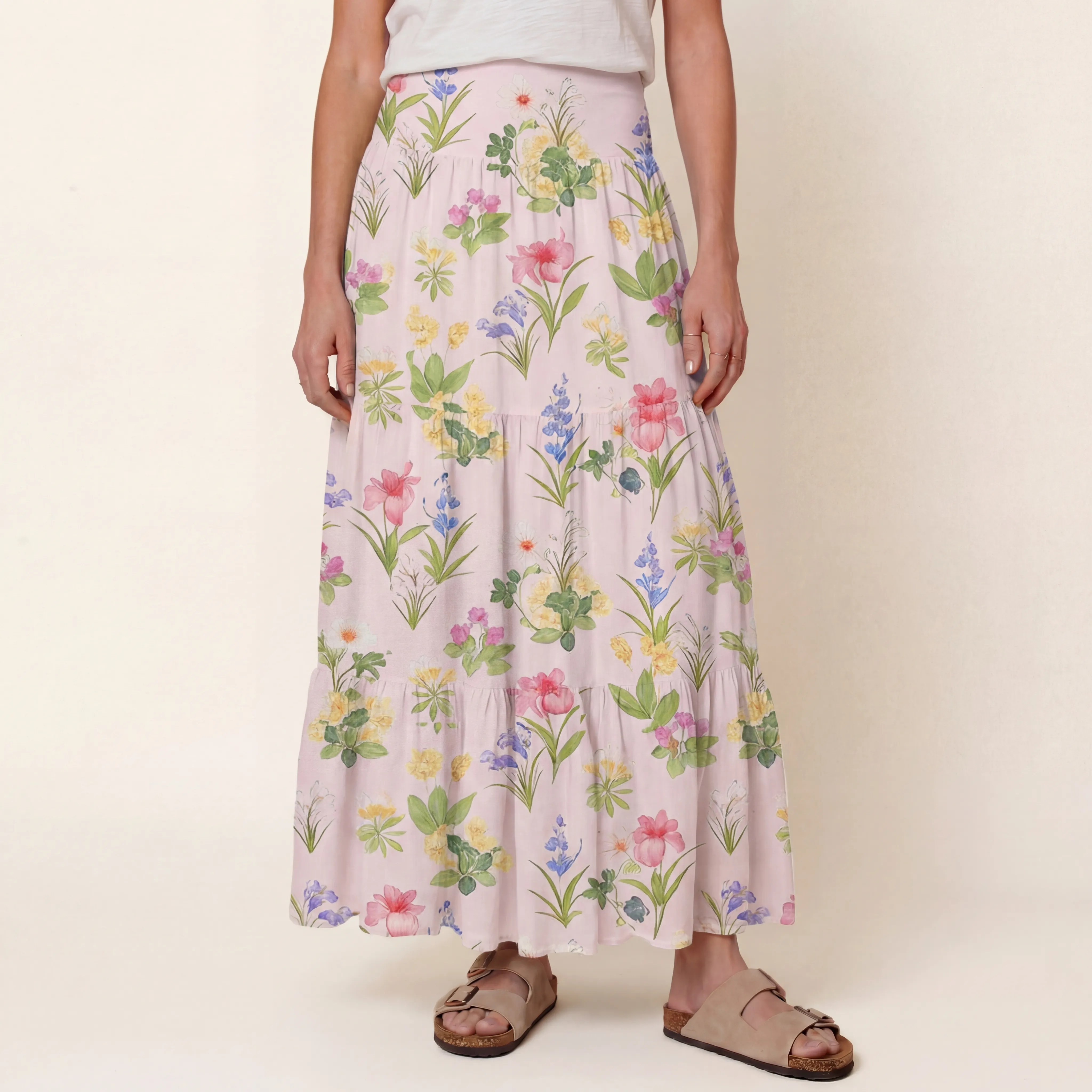 Delicate Blossom Print Convertible Maxi Skirt & Strapless Dress