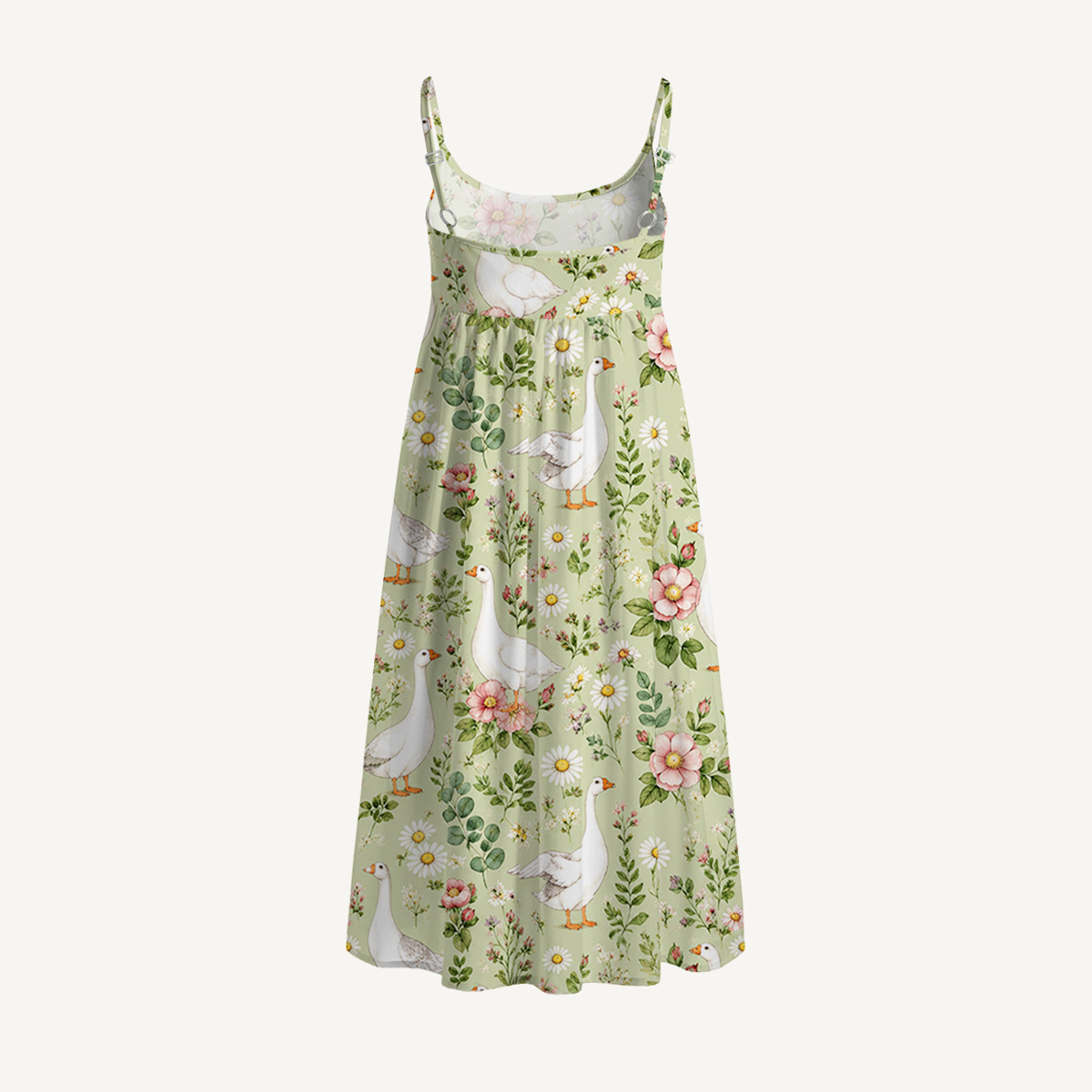 Pastoral Goose Garden Print Spaghetti Strap Mini Dress