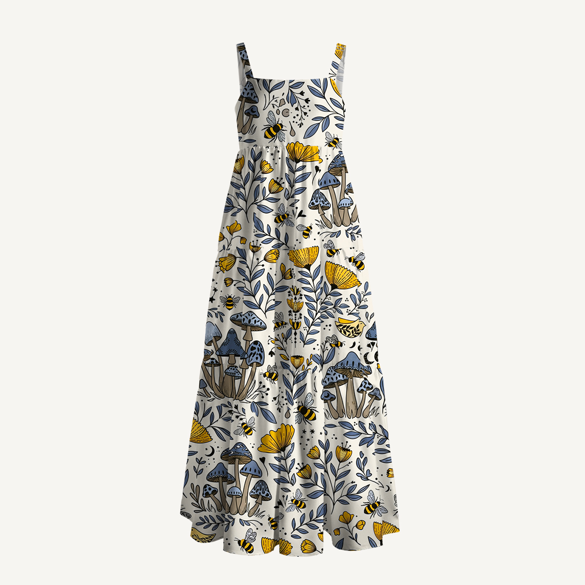 Bee Whisper Forest Printed Wide Straps Maxi Dress With Pockets